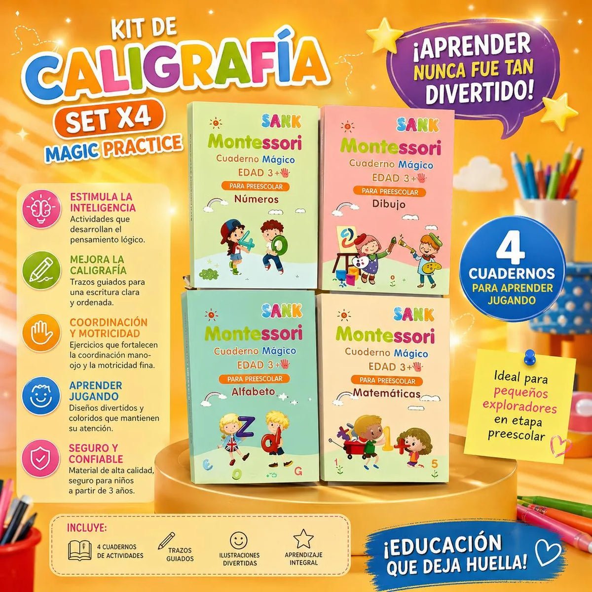 Kit de caligrafía mágica Montessori x4